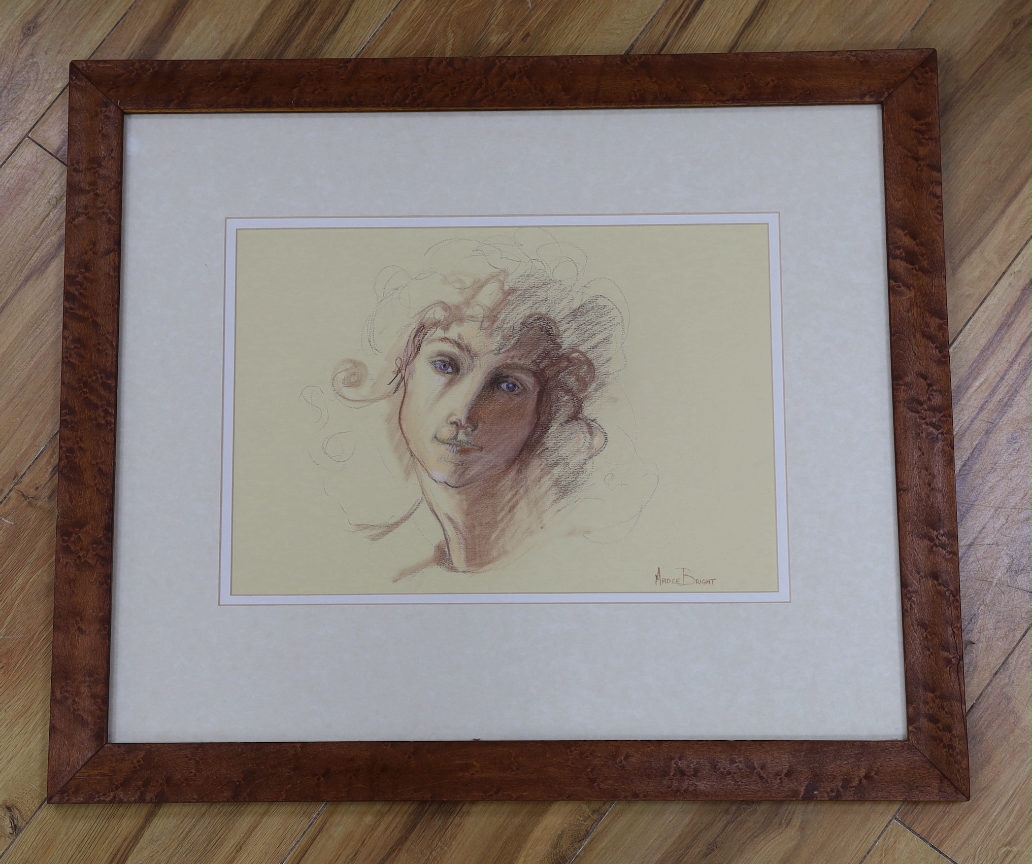 Madge Bright, pastel, Head study of a lady, signed, 27 x 39cm